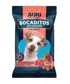 SNACK NATURAL AUKI BOCADITOS CARNE FRESCA  REMOLACAHA Y CHIA  PARA PERRO X 100 GRS